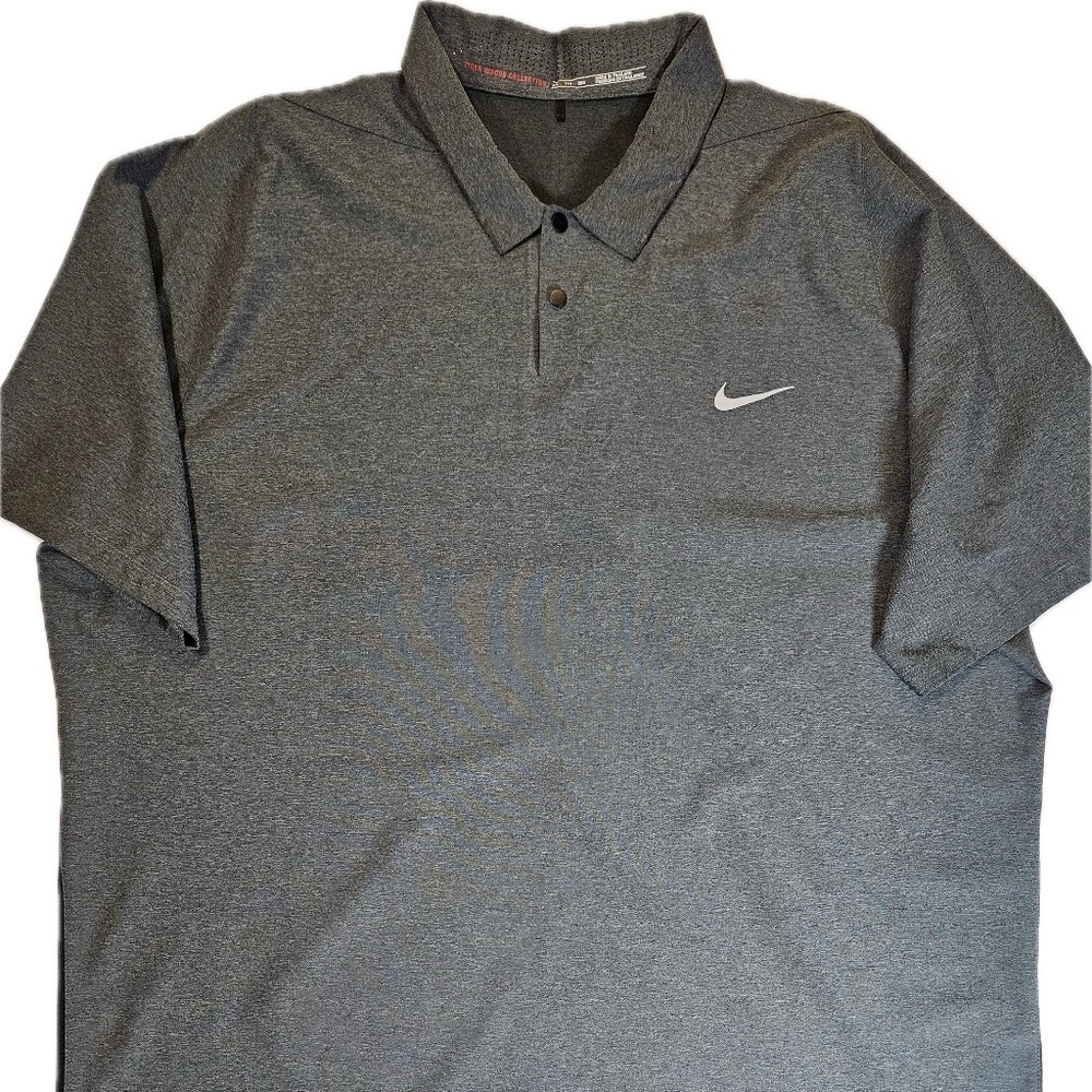 Nike Polo Shirt Mens 2XL Gray Tiger Woods Dri-Fit Golf Performance‎ 728199-010